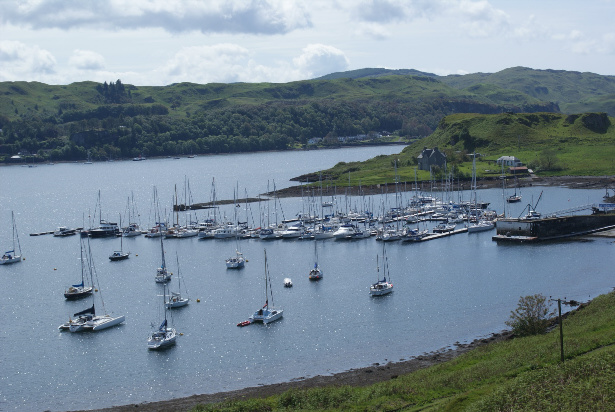 Kerrera Marina from above by the Hutchison Memorial